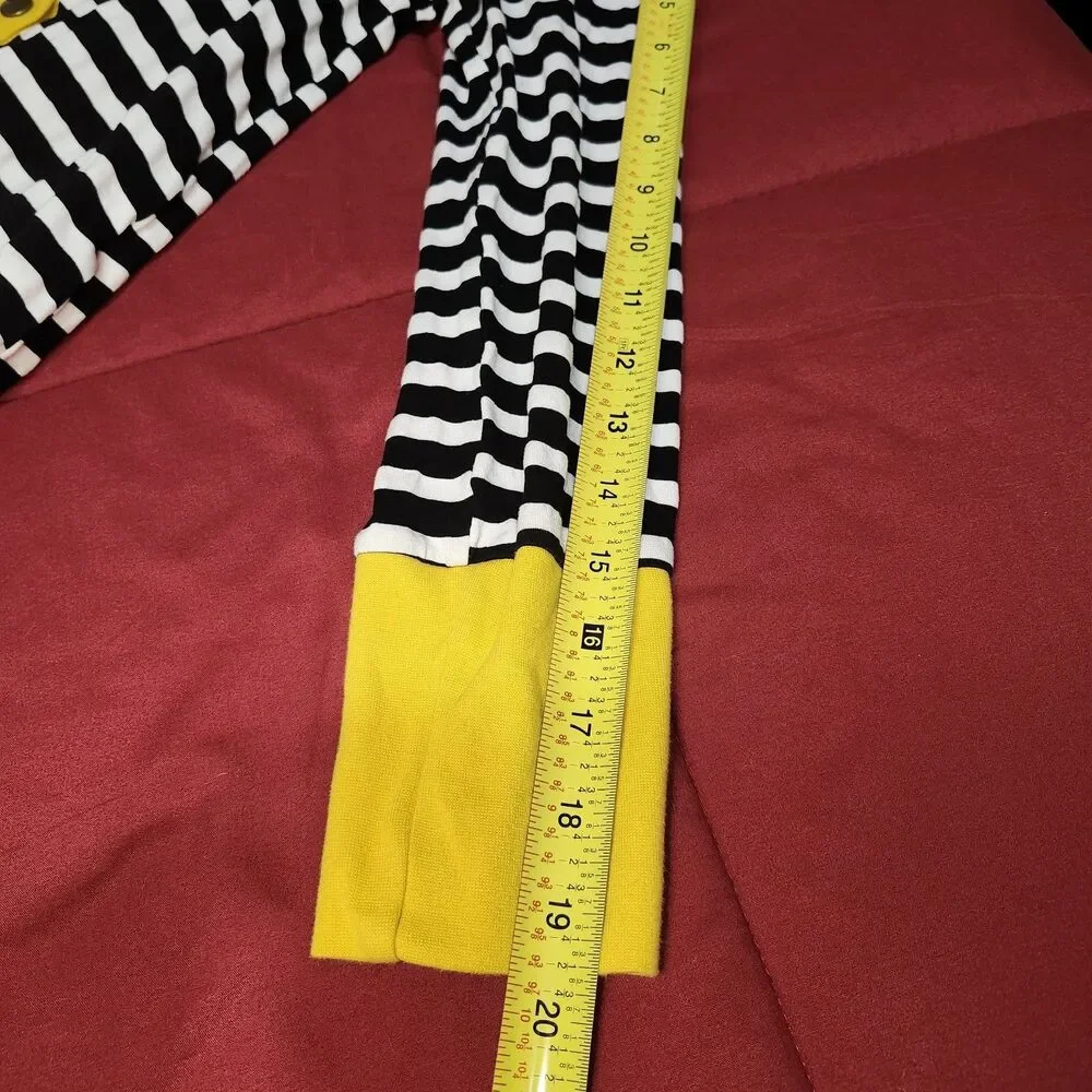 Tickled Teal Striped Snap Front Cardigan Black White Yellow Hipster M (Small) - Picture 8 of 11
